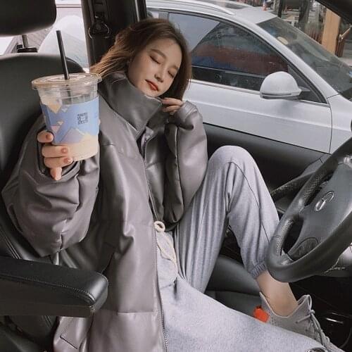 PU Leather Cotton-Padded Coat 2021 Plus Size Winter Warm Solid Color Jacket New Fashion Women Short Coat Mujer Chaqueta