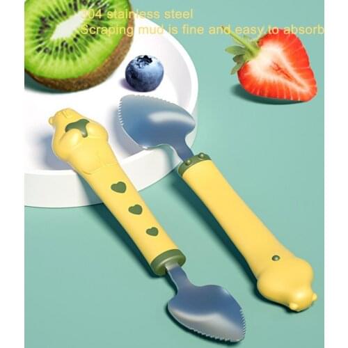 1 Set Stainless Steel Baby Scraping Spoon Serrated Edge Multi-use Fruit Feeding Spoon Toddler Feeding Tableware for Daily