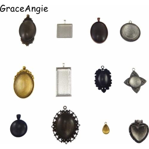 12sets Mixed Cabochon Base + Glass Cameo Heart Oval Necklace Pendant Blanks DIY Handmade Cabochon Settings Jewelry Findings