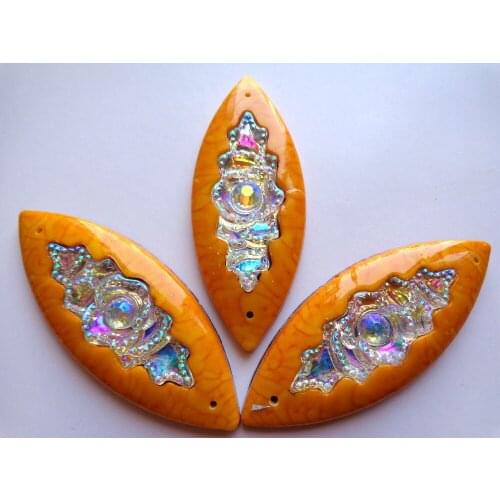 20pcs 50*20mm Navette horse eye shape Sew on rhinestones golden / clear AB colour big resin crystals flatback 2 holes gem stone