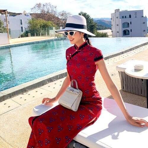 2020 Spring Summer WomenS Dress Lace Girl Style Cheongsam Dress Fashion Temperament Slim Short Sleeve Lace Qipao Dress Платье