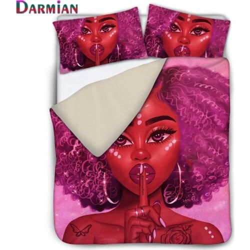 DARMIAN 3Pcs Set Art Black African Girl Print Quilt Cover with Pillowcase Fashion Bedding Duvet Cover Set King Size Bed Clothes