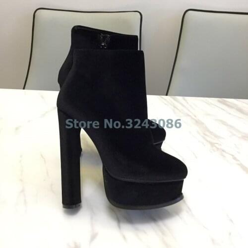 Black Green Faux Suede Platform Thick Heels Boots Side Zipper Chunky High Heel Ankle Boots New Arrival Autumn Spring Lady Shoes