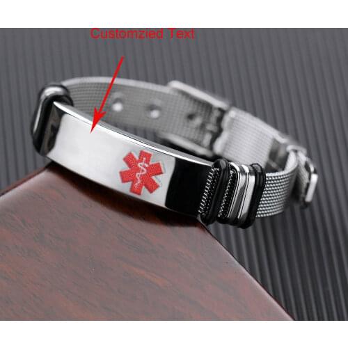 New Stainless Steel Personalized DIY Medical Alert ID Band Bracelet for Men Woman SOS ICE Wristband Customized Engraving Jewelry