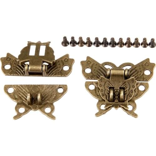 2Pcs Antique Butterfly Bronze Box Latch Clasp Lock Jewelry Suitcase Cabinet Clip Buckle Clasp Lock Furniture Hardware 39*45MM