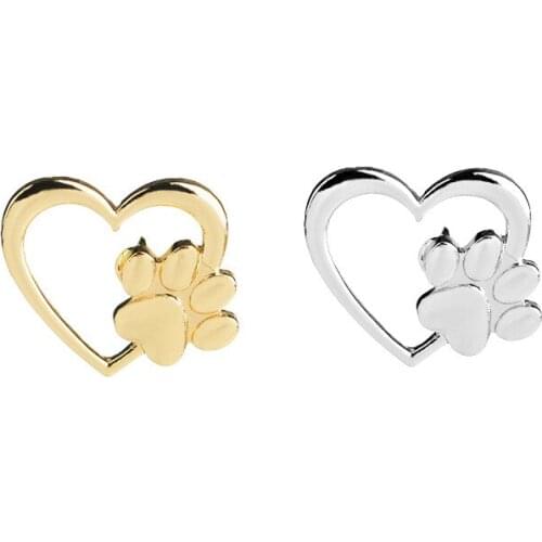 Pet Dog Paws Brooches Cat Claw Pins Gold Silver Paw In Heart Jewelry Animal Footprint Lapel Pin Badge Gifts For Women Girls Kids
