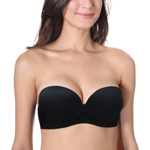 YANDW Strapless Sexy Bras For Women Nude Black White Simple 1/2 Cups Smooth Multi Fix Push Up Underwire 70 75 80 85 90 A B C D