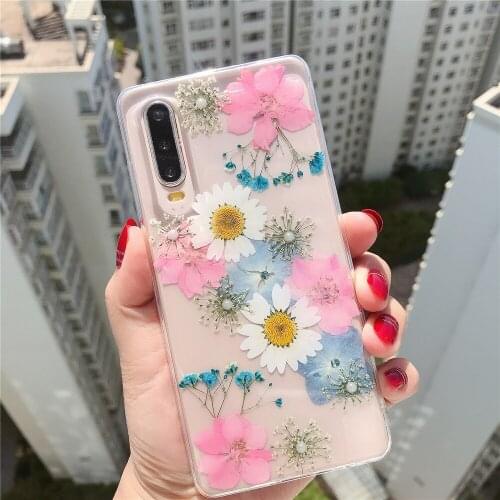 Real Flower Case for HUAWEI P40 P30 Lite NOVA5T Mate20 X Lite Y9s Y9 Prime 2019 Y8P Y7P, Elegan Pressed Dried Flowers Soft Cover