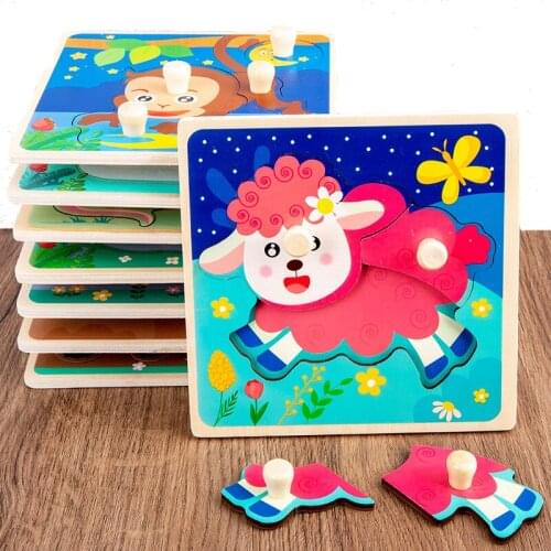Montessori Wooden 3d Puzzle Hand Grab Boards Toys Cartoon Animal Tangram Jigsaw Puzzle Educational Toys For Children Gifts