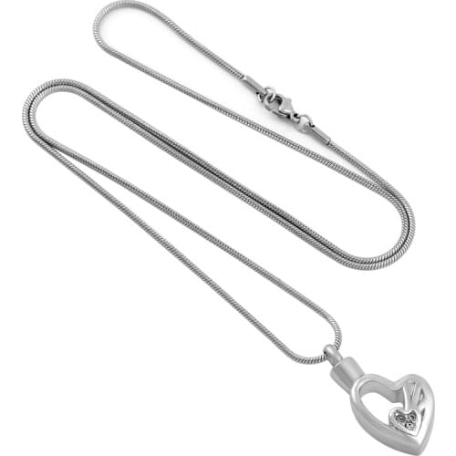 IJD9572 Stainless Steel Cremation Inlay Crystal Hollow Heart Shape for Ashes Urn Souvenir for Men and Women Jewelry