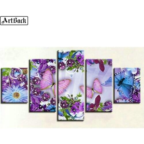 Five spell diamond painting butterfly flower 5d full square drill resin mosaic crafts home decoration stickers