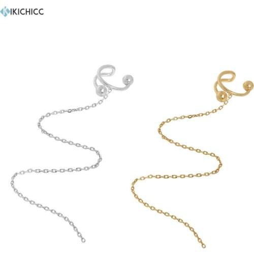 KIKICHICC 925 Sterling Silver Gold Long Chain 140mm Ear Cuff No Piercing Clips Luxury Jewelry For Women Fine Jewelry Rock Punk