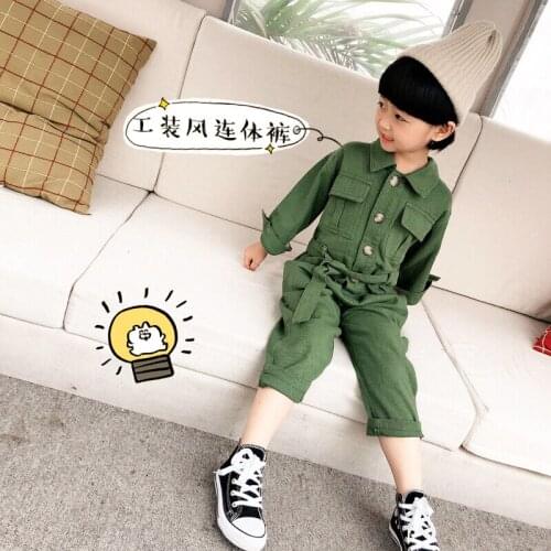 Rompers Full Sleeve Single Breasted Ankle Length Turn Down Collar Cotton New Fashion Casual Spring Autumn Children Unisex