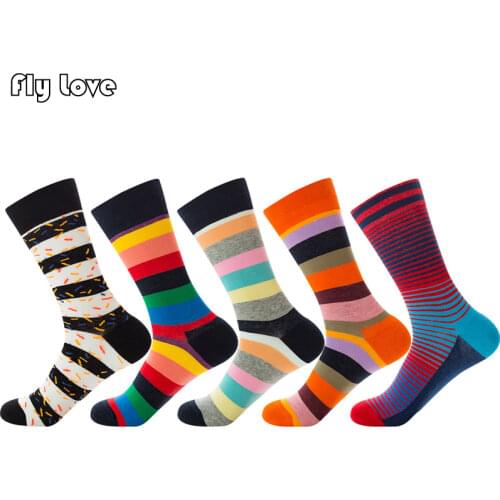 Colorful Womens Cotton Crew Socks Funny Striped Pattern Creative Men Novelty Middle Tube Casual Dress Boot Sock