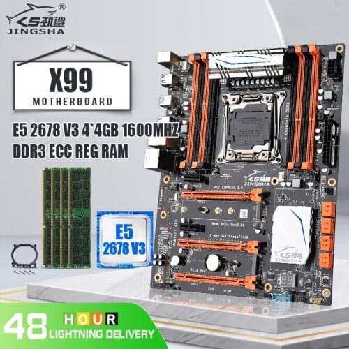 JINGSHA X99 Motherboard with XEON E5 2678V3 and 4*4GB=16GB DDR3 RAM 8* SATA3.0 Up to 256GB NVME M.2*M.2 WIFI