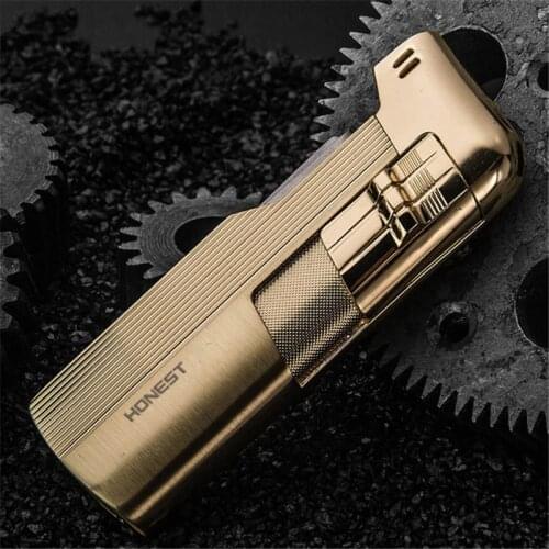 Multifunctional Special Pipe Machine Oblique Fire Vintage Retro Open Flame Lighter Inflatable with Tobacco Knife Pressure Rod Sc
