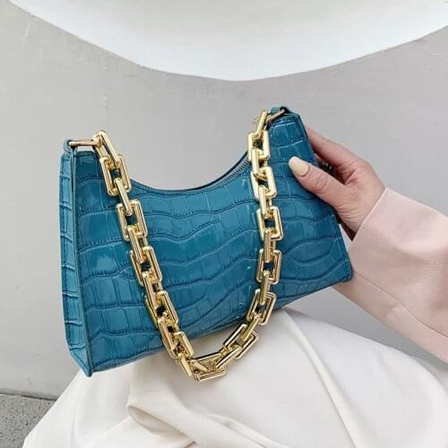 Fashion Crocodile Pattern Baguette Bags MINI PU Leather Shoulder Bags For Women Chain Design Luxury Handbag Female Clutch Purse
