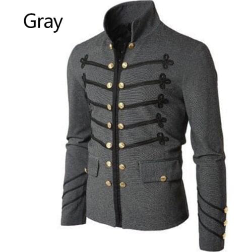 Spring Autumn Man England Style Solid Colour Mens Cotton Jacket Embroidered Decorative Buttons Black Gray Blue Jackets