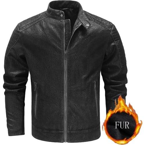 Mens Suede Motorcycle Leather Jacket Fall/Winter Fleece Zipper Bomber Coat 2021 Mens Clothing Black Slim Faux Leatherl Jacket