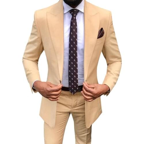 Suit Mens Two Pieces Champagne Business Groom Jacket Tuxedos Blazer Navy Suits For Wedding Prom Evening(Blazer+Pants)