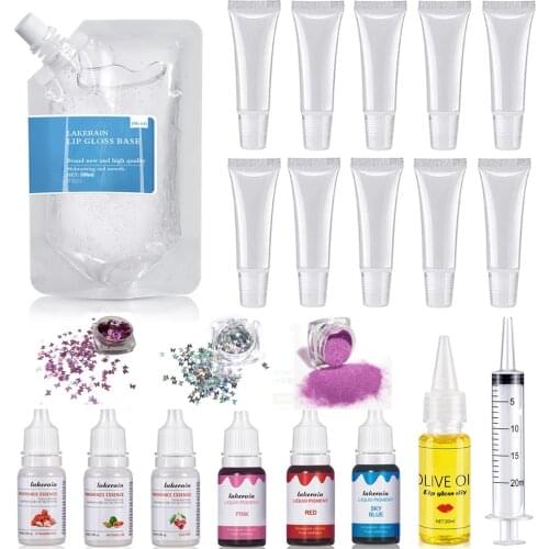 100ml DIY Lip Gloss Kit Moisturizing Clear Lip Gloss Base Gel with Lipgloss Tube Pigment Powder Glitter Flavor Essence Flavoring