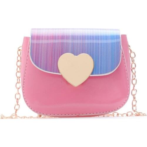 2021 New Toddlers Patent Leather Shoulder Bag Little Girls Peach Heart Decoration Chain Shoulder Strap Princess Messenger Bag