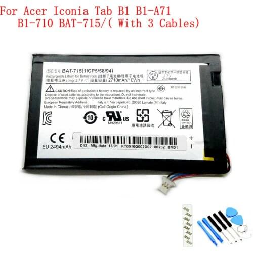 100% NEW Original BAT-715( With 3 Cables) 2710mAh battery for Acer Iconia Tab B1 B1-A71 B1-710 BAT715 BAT 715 Mobile Phone