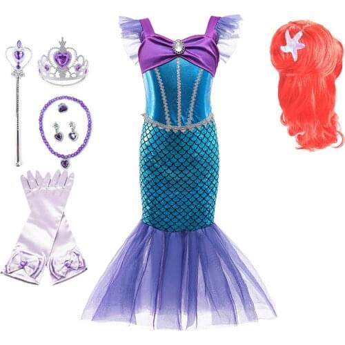 3-8 Year Girls Little Mermaid Fancy Princess Costume Summer Kids Ariel Dress Up Children Halloween Birthday Party Outfit Clothes