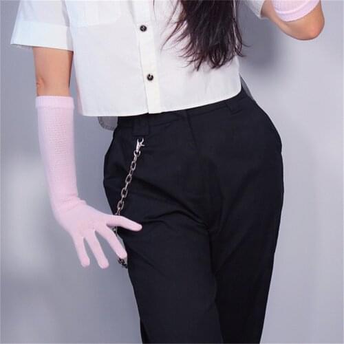WomenS Long Wool Gloves 40cm Knitting Five Fngers High Elasticity With Wool Section Warm Light Pink Ex-Factory Price Z40-1