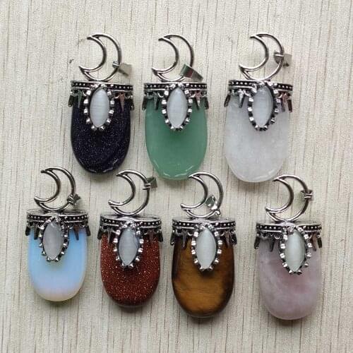 Fashion high quality natural stone metal alloy Moon crown pendants for jewelry making diy necklace accessories wholesale 7pcs
