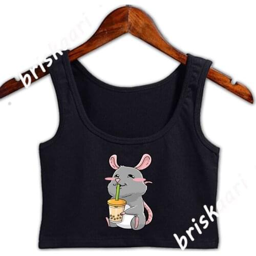 Ratte Bubble Tea Crop Top Leisure S-2xl Fit Printing Summer Top Comical Natural Vest
