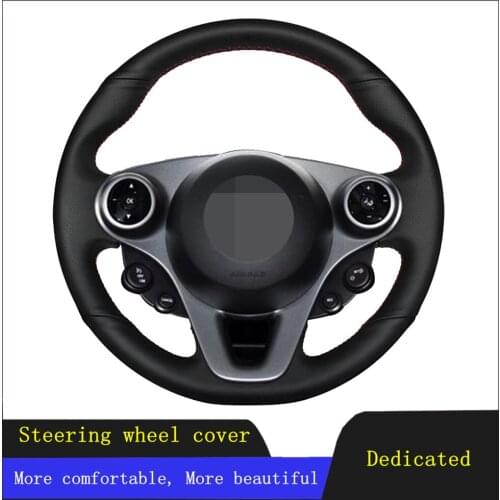 Car Products Car Accessories Steering Wheel Cover Black Hand-stitched Genuine Leather For Smart New Fortwo Forfour 2015-2017