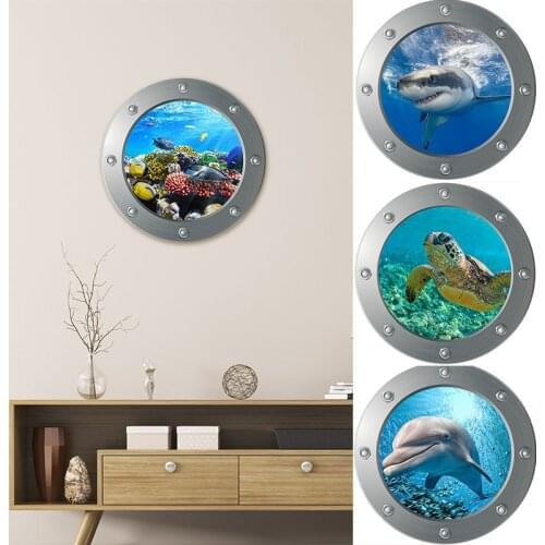 Sealife Shark Art Animal Decals DIY Fish Submarine Home Decoration 3D Wall Stickers PVC Mural Window Sticker On The Wall Posters