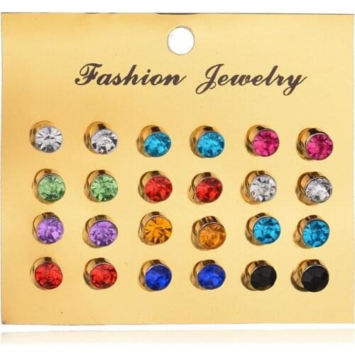 Geometric Colorful Crystal Zircon Stud Earrings Set For Women Wedding Bride Jewelry Rhinestones Piercing Earrings Set Brincos