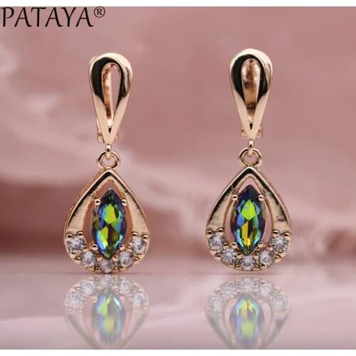 PATAYA New Trendy 585 Rose Gold AB Water Drop Natural Zircon Long Dangle Earrings Women Wedding Cute Earring Jewelry 12 Colors