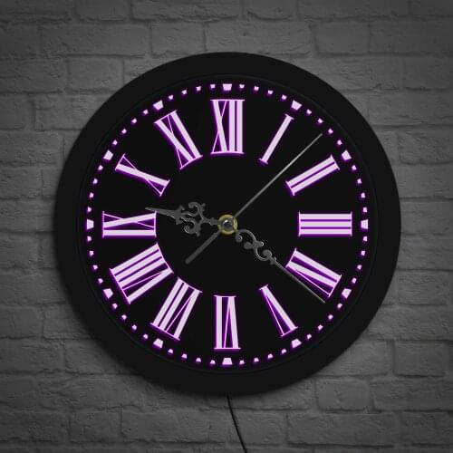 Modern Design Roman Numerals Vintage Wall Clock LED Backlight Luminous Roman Numbers Lighted Wall Clock Watch Bedroom Night Lamp