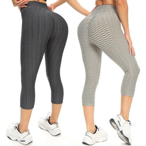 Capris Workout Leggings for Women Butt Lifting Textured Cropped Legging Slimming High Waist Gym Jogging Pants Female Leggins