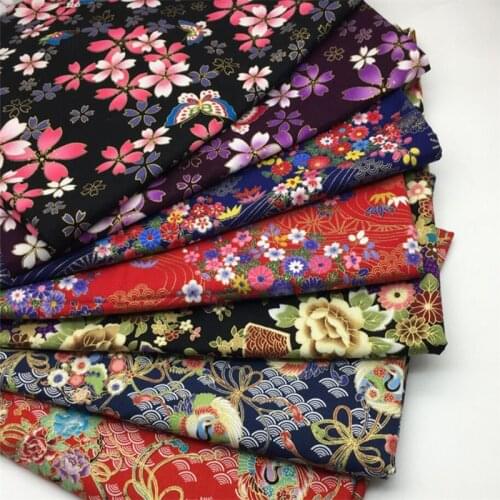 150cm width 20S Japanese kimono cotton flower sakura gold transfer print Fabric Cloth Garments Crafts Accessories BH11