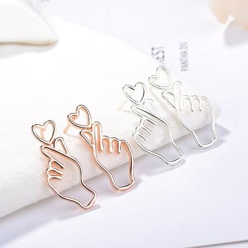 Finger Heart Earring Hollow Dangle Ear Accessories Love Hand Gesture for Women Rose Gold Color Korean Trendy Stud Earring