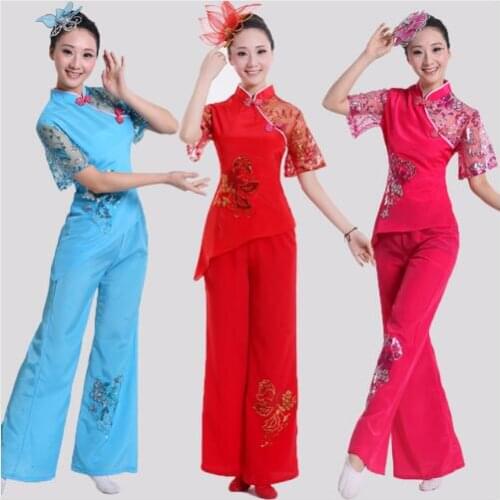 0160) New women folk dance performances square dance drum clothing clothing Diamond net new northeast yangko dance wear