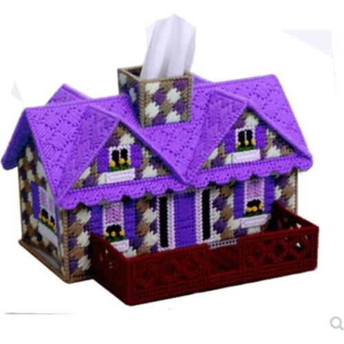 1 set, 5D hand-made DIY material package wool cross stitch three-dimensional embroidery kit country manor room type tissue box