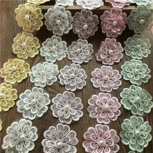 1Pcs 5CM*1Yard Limitation Pearls Multicolor Flower Embroidery Lace Ribbon Trim Wedding Dress Decoration Garments Accessories