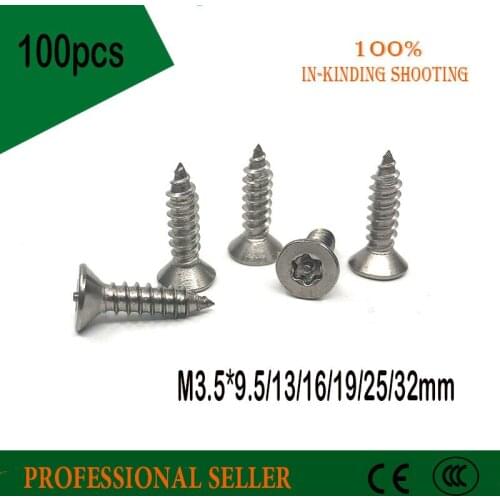 100pcs M3.5*9.5/13/16/19/25/32mm 304 Stainless Steel Flat head self-tapping anti-theft screw woodworking screws bolt flaster