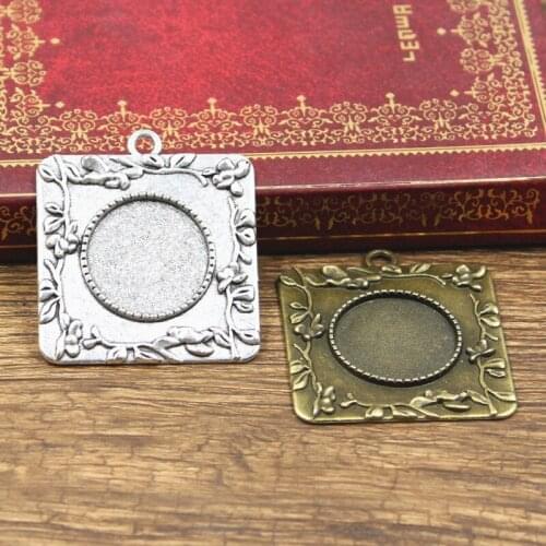 2pcs New 20mm Inner Size Antique Bronze Silver Color Round Flower Branch Style Cabochon Base Setting Charms Pendant