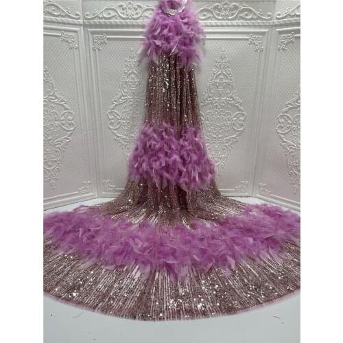 5 Yards SYJ-298681 Sequins French Lace glitter lace with feather Embroidery African Tulle Lace Mesh Fabric