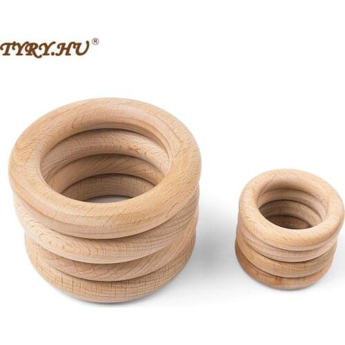 50PCS 40/70MM Beech Wooden Teether Baby Teething Ring Nature Wooden Teething Pendant For DIY Tooth Care Accessories Toys