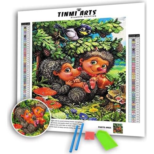 5D DIY Diamond Paintings Full Round Drill Two Hedgehogs Mosaic Art Animal Landscape Kits Embroidery Wall Sticker Decoration Home