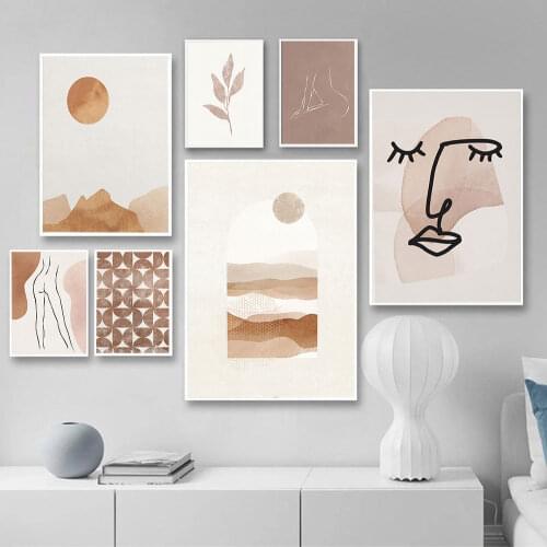 Boho Abstract Poster Neutral Geometric Botanical Canvas Painting Nordic Line Art Print Wall Picture For Living Room Home Decor