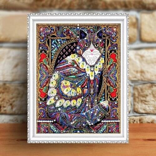 Huacan Diamond Painting Cat 5d Diy Diamond Embroidery Animal Partial Round Drill Special Shaped Diamond Mosaic Painting 40x50cm
