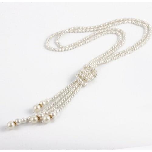 BEADSLAND Ageless Glass Pearl Double Chain Long Necklace Fashionable Jewelry Woman Necklace